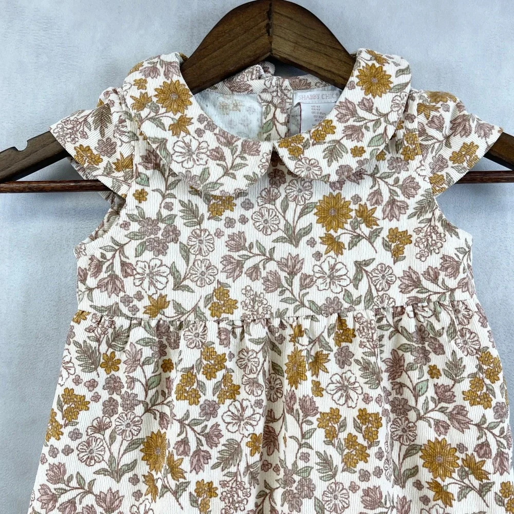 Shabby Chic Girls Dress 4T Floral‎ Corduroy Vintage Cottagecore Boho Fall